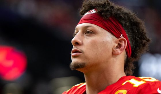 Patrick Mahomes of the Kansas City Chiefs looks on prior to Super Bowl LVIII against the San Francisco 49ers at Allegiant Stadium on Feb. 11 in Las Vegas.