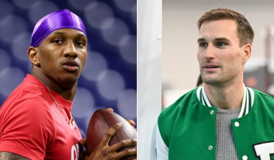 The Atlanta Falcons' selection of Michael Penix Jr., left, reportedly was a "shock" for the team's new starting quarterback, Kirk Cousins, right.