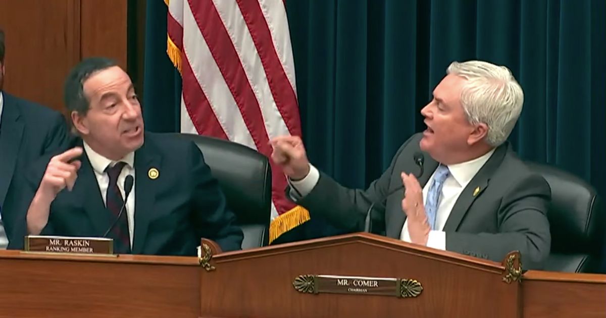 Republican Rep. James Comer of Kentucky, right, and Democratic Rep. Jamie Raskin of Maryland argue during a committee hearing.