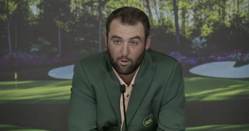 2024 Masters champion Scottie Sheffler at a news conference following his win