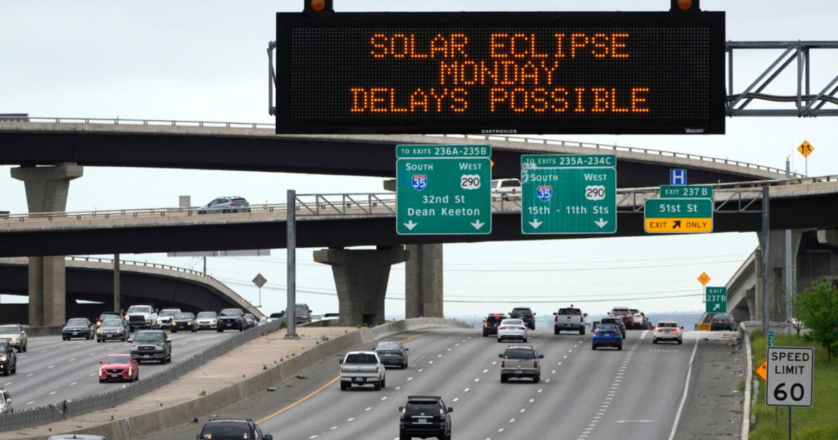 Motorists traveling toward Austin, Texas, are reminded of Monday's eclipse and the possibility of traffic delays.