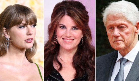 Monica Lewinksy, center, took a shot at former President Bill Clinton, right, with her version of a meme related to Taylor Swift, left.