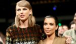 Taylor Swift, left, and Kim Kardashian, right, attend the 2015 MTV Video Music Awards in Los Angeles, California, on Aug. 30,
