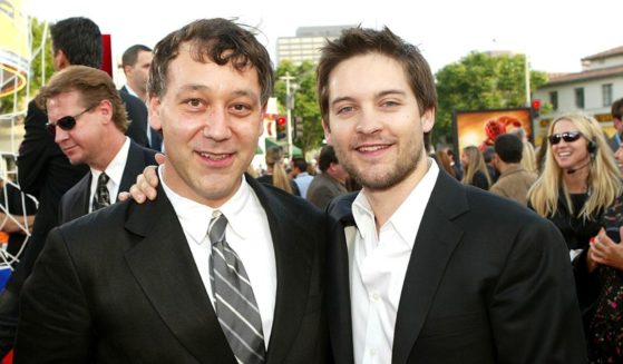 Director Sam Raimi, left, and "Spider-Man" lead actor Tobey Maguire, right, at the 2004 premiere for Sony's "Spider-Man 2" in Westwood, California.