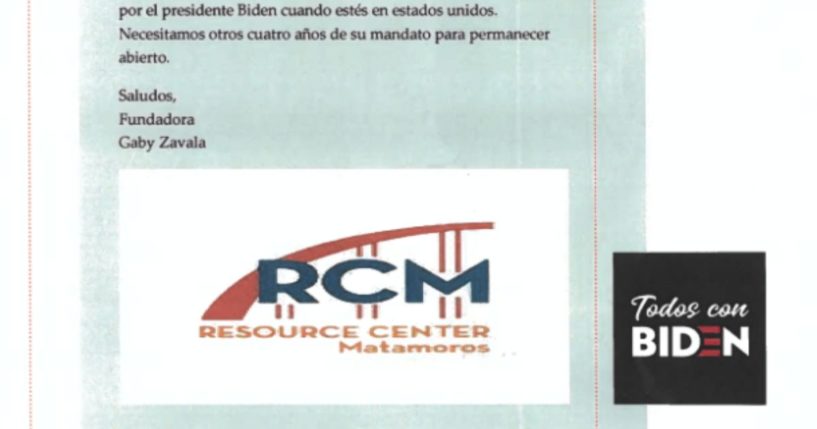According to the Heritage Foundation’s Oversight Project, a translation of a portion of this flyer in the border city of Tamaulipas, Mexico, reads: “Reminder to vote for President Biden when you are in the United States. We need another four years of his term to stay open.”