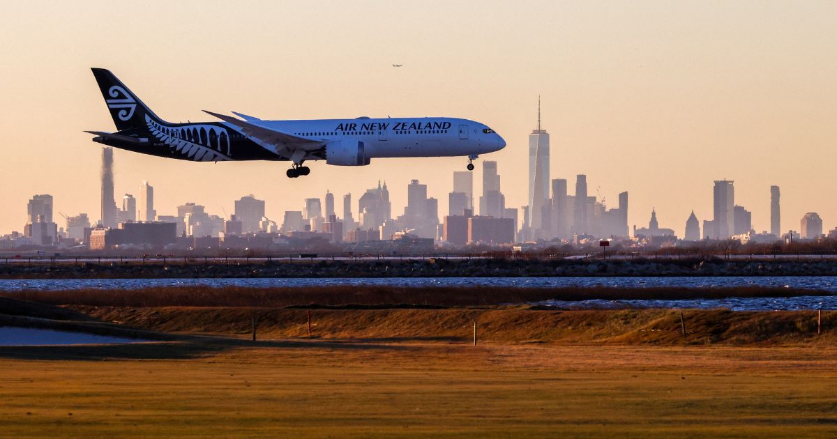 A Boeing 787 Dreamliner passenger plane from New Zealand arrives at JFK International Airport in New York City on Feb. 5.