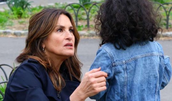 Mariska Hargitay attends to a real-life situation with a young girl on April 10 in New York City during a halt in filming from “Law & Order: Special Victims Unit," the show that Hargitay stars in with Ice-T.