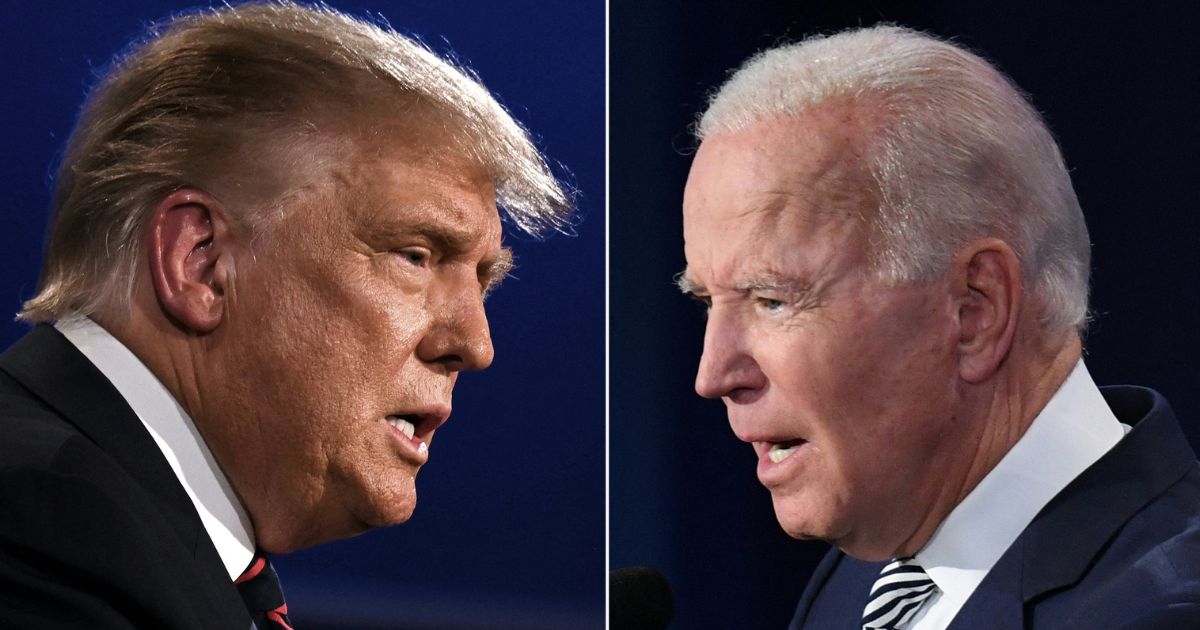 This combination of pictures created on Sept. 29, 2020, shows then-President Donald Trump and Democratic candidate Joe Biden squaring off during a presidential debate in Cleveland. On Wednesday on social media, Trump criticized Biden regarding the Israeli-Palestinian conflict.