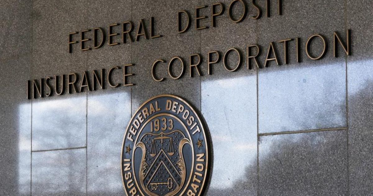 The FDIC seal is shown outside of the agency's headquarters in Washington, D.C., on March 14, 2023. Federal regulators on Friday closed the Philadelphia-based Republic First Bank.