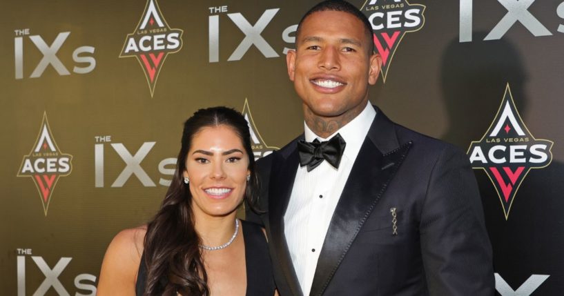 WNBA player Kelsey Plum of the Las Vegas Aces, left, and tight end Darren Waller then of the Las Vegas Raiders, right, attend the inaugural IX Awards in Las Vegas on June 17, 2022.
