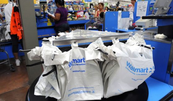 A Walmart checkout area is pictured at a Walmart in Rosemead, California, on June 1, 2012.