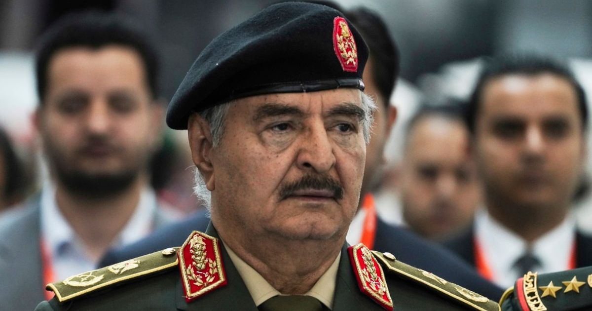 Libya's Khalifa Hifter, the commander of the self-styled Libyan National Army, is seen at the International Defense Exhibition and Conference in Abu Dhabi, United Arab Emirates, Feb. 20, 2023.
