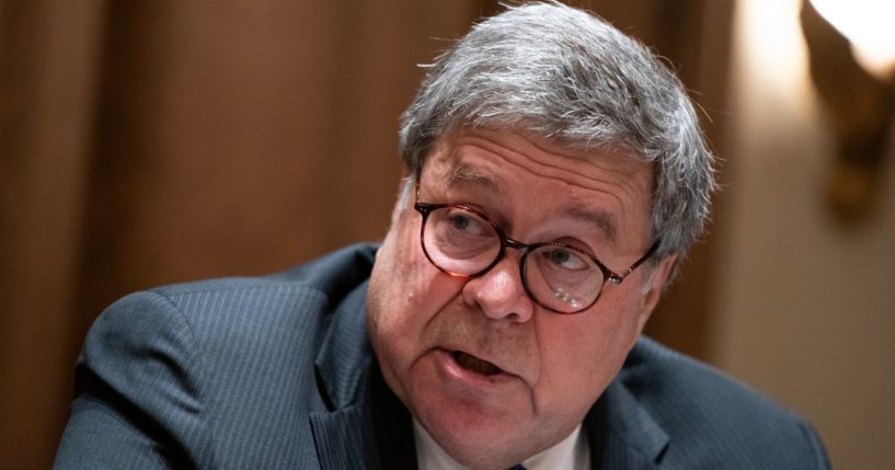 William Barr speaking during a meeting in the White House