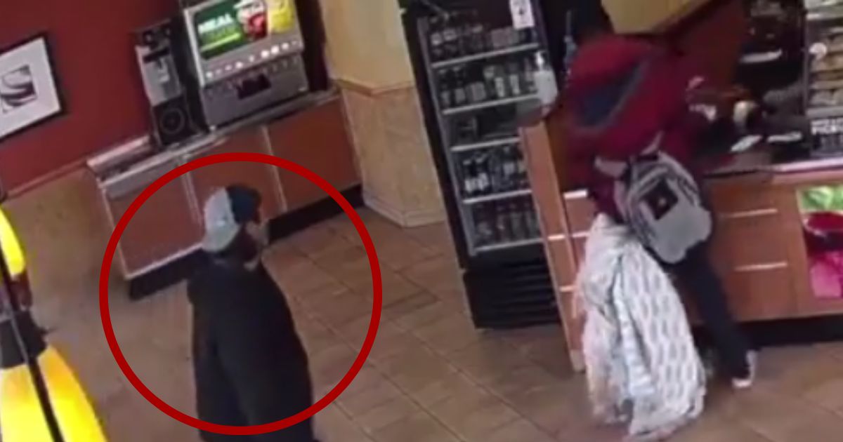 Former high school wrestler Gabriel Pitzulo, circled, used his skills to take down a customer that was attacking an employee at a Subway in Indianapolis, Indiana, on March 22.