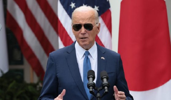 President Joe Biden speaks in the White House Rose Garden on Wednesday.