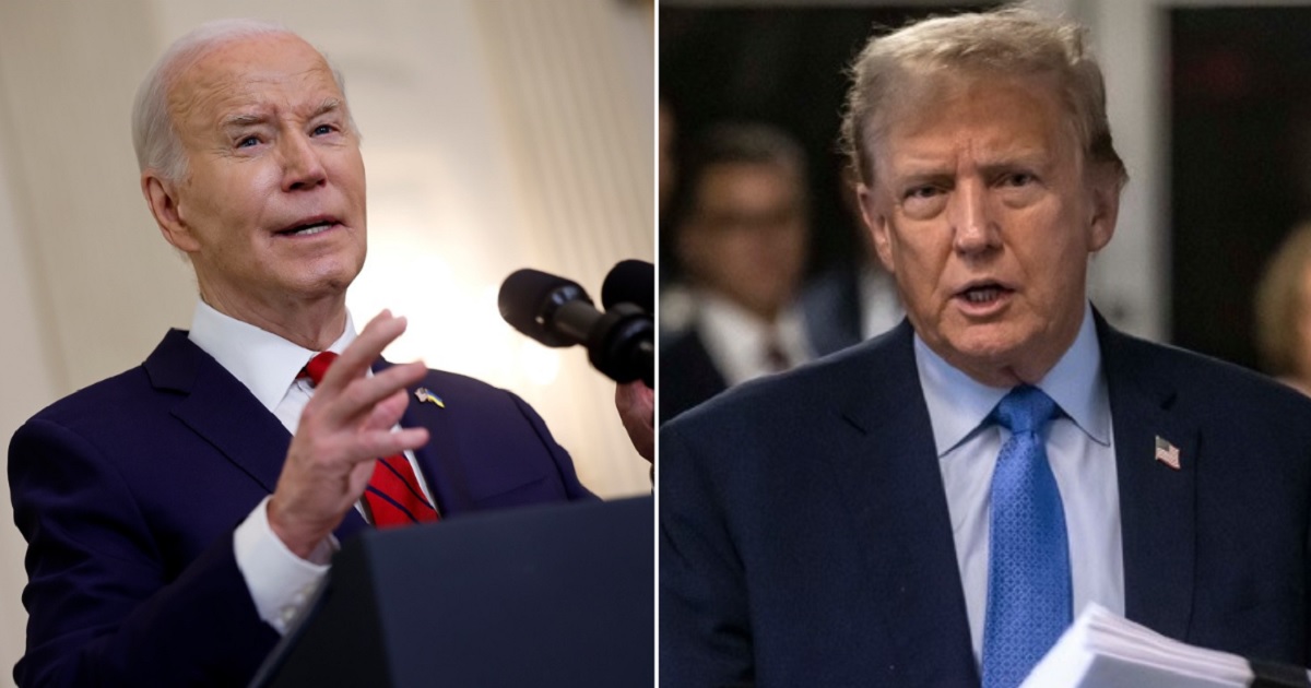 President Joe Biden, left, pictured at the White House on Wednesday; former President Donald Trump, pictured outside a Manhattan courtroom on Friday.