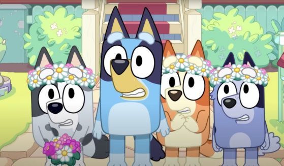 This YouTube screen shot shows a scene from a trailer for the children's show "Bluey."