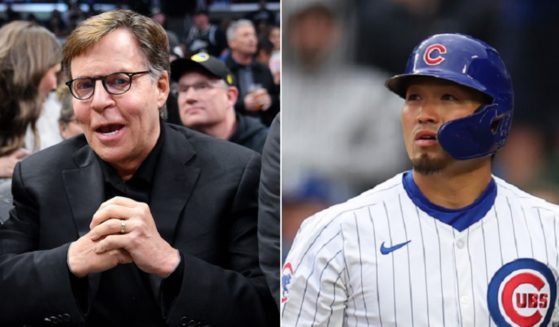 Sportscaster Bob Costas, left; Chicago Cubs outfielder Seiya Suzuki, right.