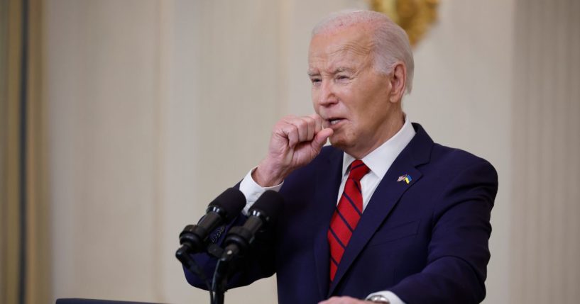 U.S. President Joe Biden delivers remarks after signing legislation giving $95 billion in aid to Ukraine, Israel and Taiwan in the State Dining Room at the White House on April 24, 2024 in Washington, DC.