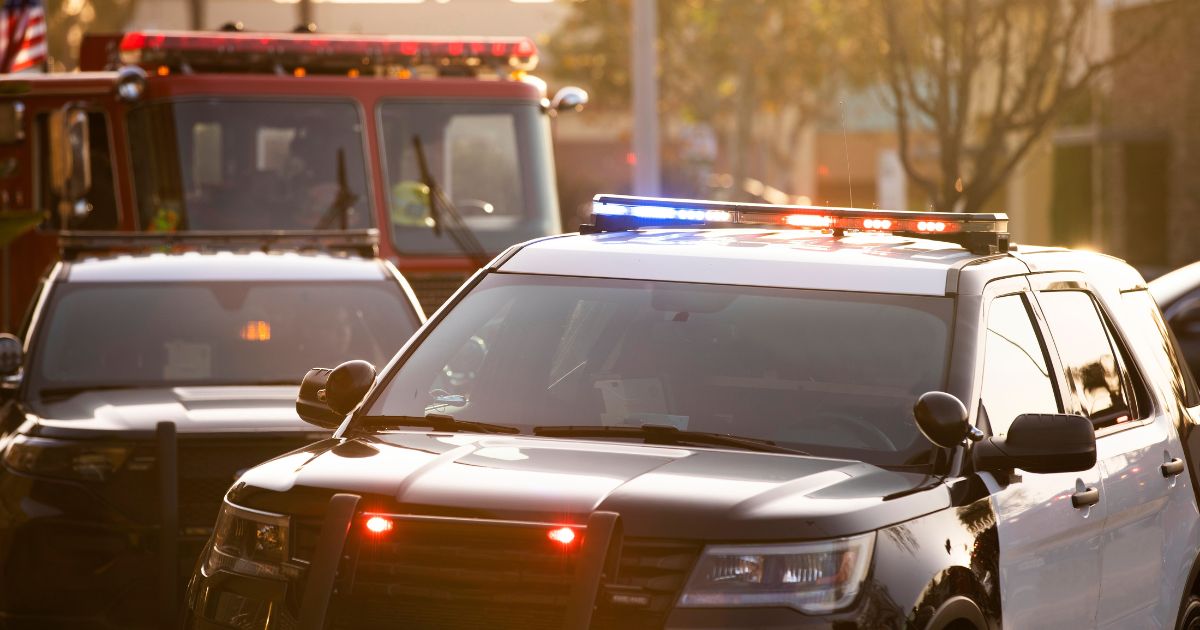 a stock photo of police, fire and paramedic units responding to the scene of an emergency