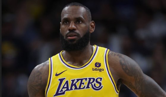 LeBron James of the Los Angeles Lakers looks on during Monday night's game against the Denver Nuggets at Denver's Ball Arena.