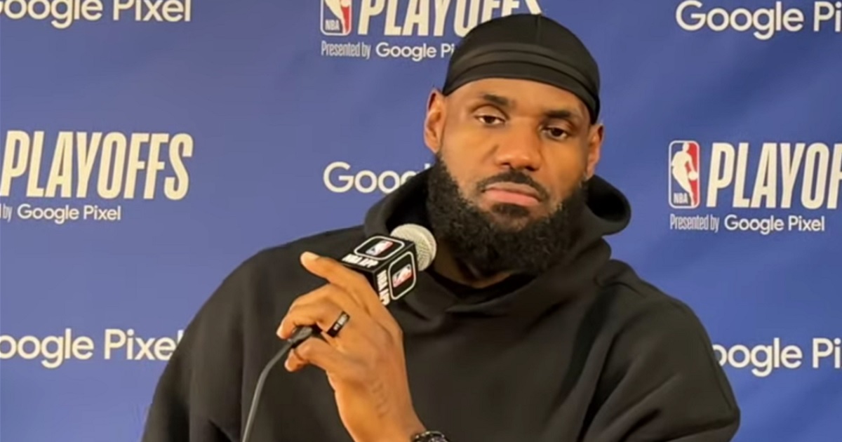Los Angeles Laker star LeBron James addresses the media after his team's playoff loss on Monday.