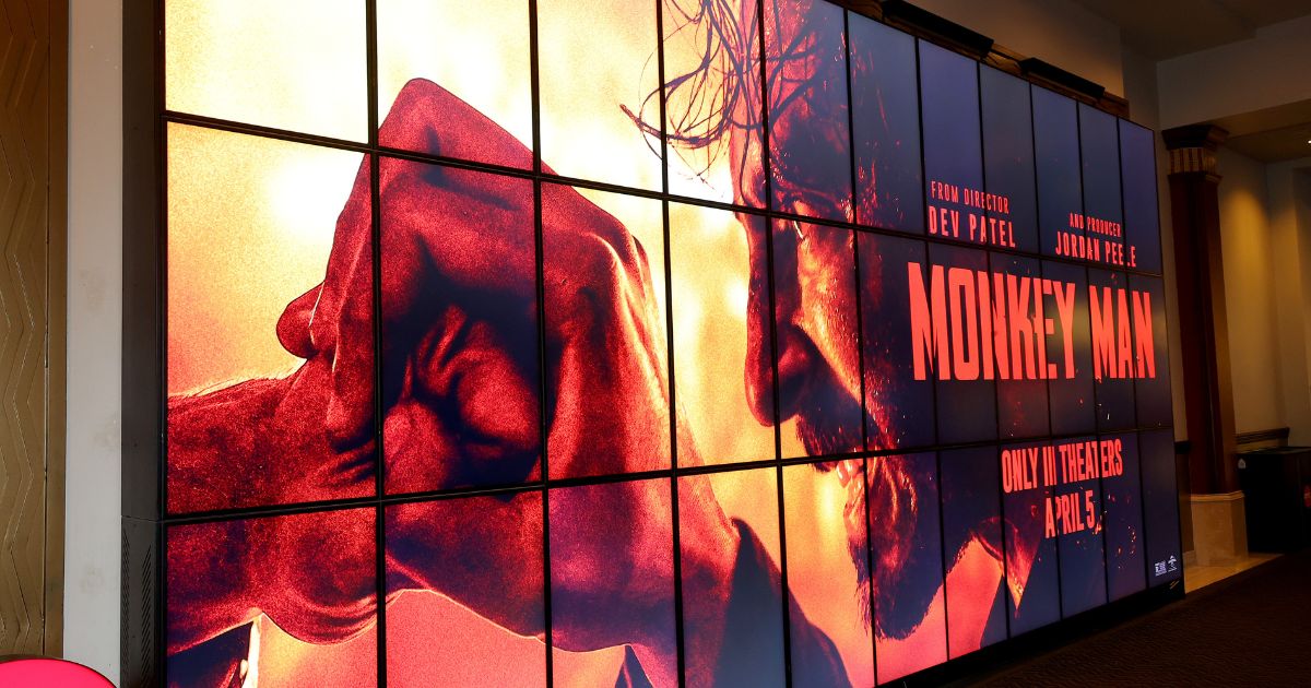 View of signage at Universal Pictures Presents a Special Screening of “Monkey Man”, Hosted by Kid Cudi at AMC The Grove 14 on April 5, 2024 in Los Angeles, California.