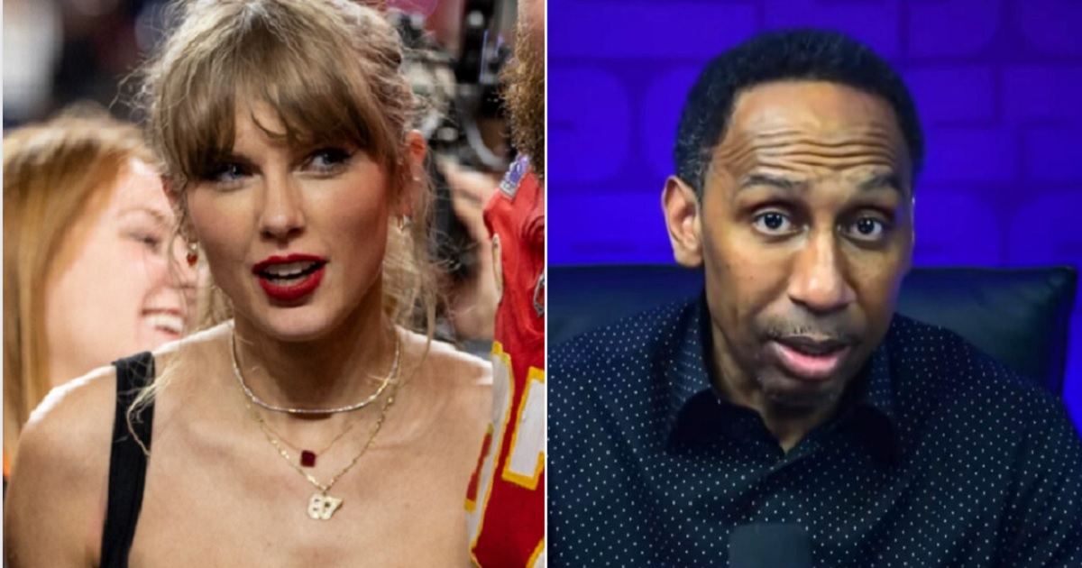 Pop superstar Taylor Swift, left; sports commentator Stephen A. Smith, right.