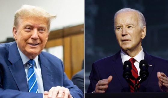 Former President Donald Trump, pictured left in a Manhattan courtroom April 16, holds a lead in national and state polls over President Joe Biden, pictured right in Washington April 24.
