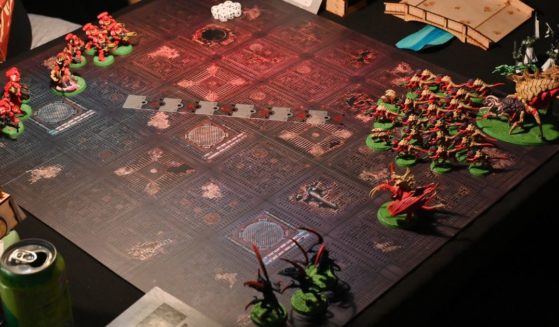 Gamers play Warhammer miniature wargame during the Insomnia Gaming Festival #I71 at NEC Arena on September 8, 2023 in Birmingham, England.