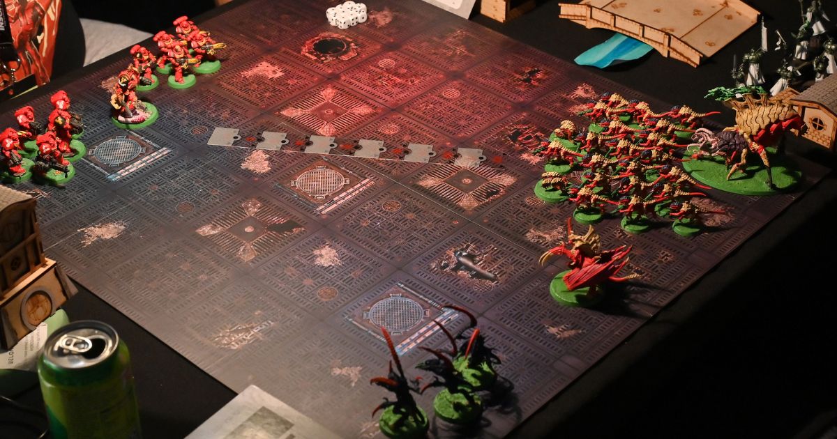 Gamers play Warhammer miniature wargame during the Insomnia Gaming Festival #I71 at NEC Arena on September 8, 2023 in Birmingham, England.