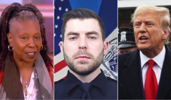 "The View" co-host Whoopi Goldberg, left; slain New York police Officer Jonathan Diller, center; former President Donald Trump, right.