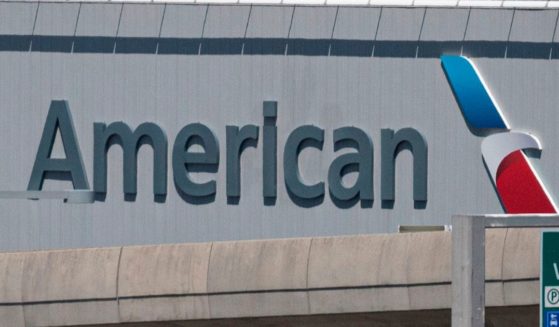 The American Airlines logo is seen at John F. Kennedy Airport in New York City on May 13, 2020.