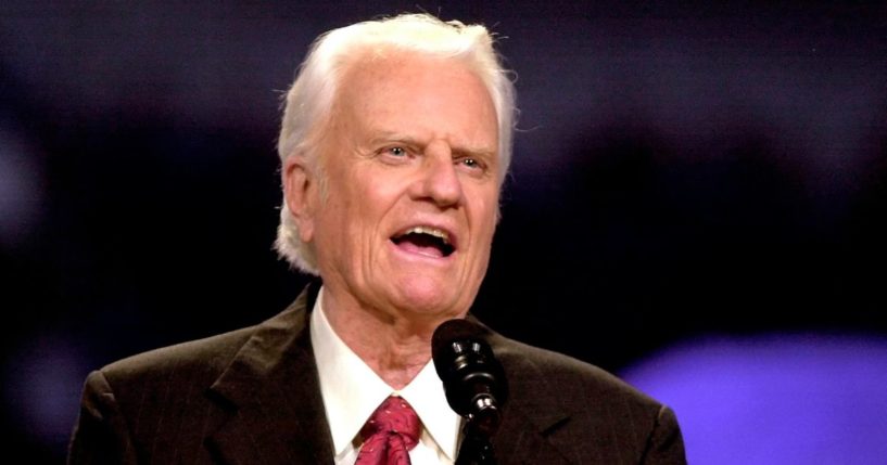 The Rev. Billy Graham speaks during the Mission Metroplex at Texas Stadium in Irving, Texas, on Oct. 17, 2002.