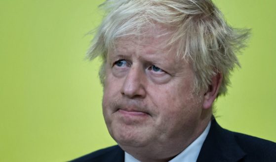 Former U.K. Prime Minister Boris Johnson takes part in a discussion at the meeting of the Yalta European Strategy "Two Years – Stay in the Fight" in Kyiv, Ukraine, on Feb. 24.