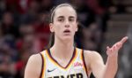 Caitlin Clark of the Indiana Fever reacts during the third quarter against the Connecticut Sun at Gainbridge Fieldhouse in Indianapolis on Monday.