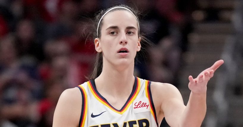 Caitlin Clark of the Indiana Fever reacts during the third quarter against the Connecticut Sun at Gainbridge Fieldhouse in Indianapolis on Monday.