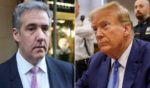 During his testimony in Manhattan Criminal Court on Monday, Michael Cohen, left, admitted to stealing $30,000 from the Trump Organization under cross examination during Donald Trump's, right, criminal trial in New York City.