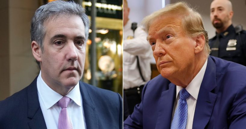 During his testimony in Manhattan Criminal Court on Monday, Michael Cohen, left, admitted to stealing $30,000 from the Trump Organization under cross examination during Donald Trump's, right, criminal trial in New York City.