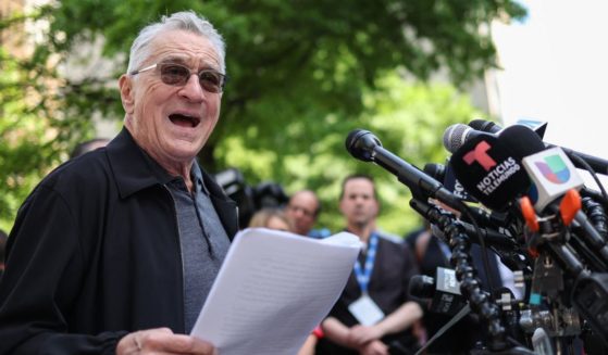 Actor Robert De Niro speaks in support of President Joe Biden during a news conference set up outside of Manhattan Criminal Court, where Republican presidential candidate and former President Donald Trump is on trial, in New York City on Tuesday.