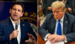 Florida Gov. Ron DeSantis, left, railed against the New York prosecution of former President Donald Trump, right, which resulted in a guilty verdict Thursday.