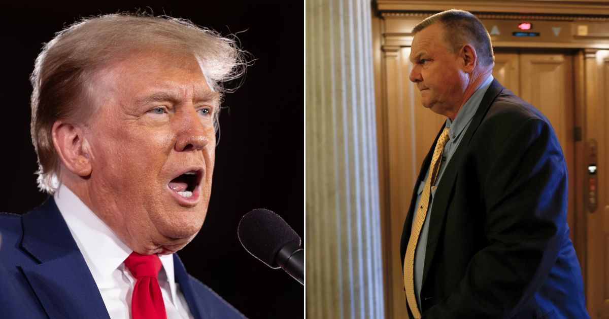 Former President Donald Trump, left, reportedly mocked the physique of Democratic Sen. Jon Tester, right.