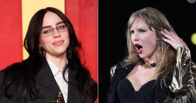 Fans of singer Billie Eilish, left, are mad at Taylor Swift, right, for releasing three new digital versions of her new album the same day Eilish dropped her new album.