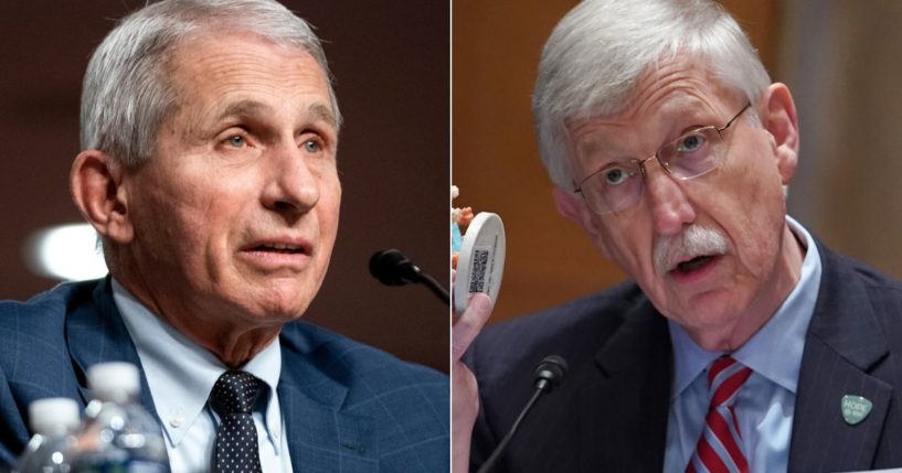 Newly released congressional testimony from former NIH Director Dr. Francis Collins, right, proves that many things said by Dr. Anthony Fauci, left, during the COVID pandemic were untrue.