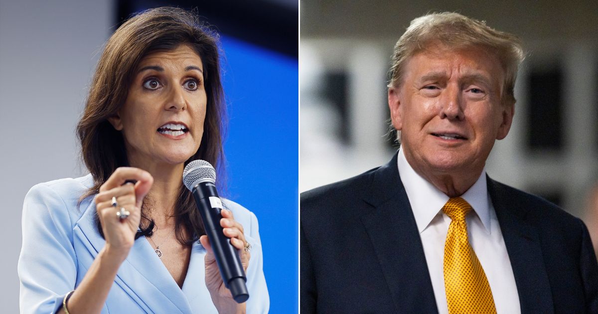 Former U.N. Ambassador Nikki Haley, left, announced that she would vote for former President Donald Trump, right during an event at the Hudson Institute in Washington on Wednesday.