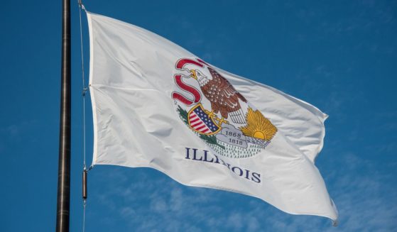 The Illinois state flag flies over Navy Pier in Chicago.