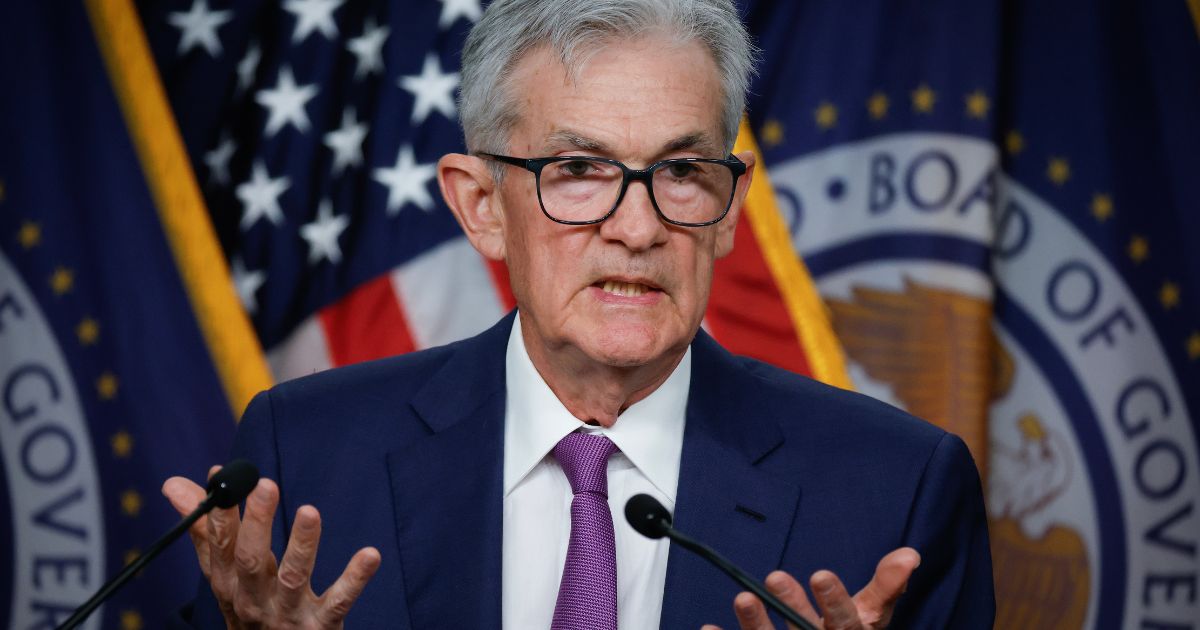 Federal Reserve Bank Chair Jerome Powell announces that interest rates will remain unchanged during a news conference in Washington, D.C., on May 1.