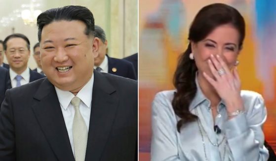 At left, North Korean leader Kim Jong Un is seen in Pyongyang on April 13. At right, CNN anchor Julia Chatterley laughs while talking about Kim's recent actions.