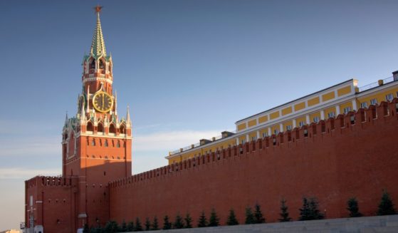 The Spasskaya Tower of the Kremlin in Moscow, Russia, is pictured.