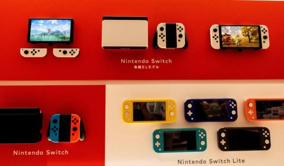 Nintendo Switch systems displayed at a store in Tokyo on February 3, 2022.